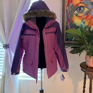 Cherokee Girls 2 Tone Purple Faux Fur Hooded Zip Up Winter Coat Size XL 14/16